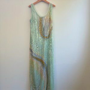 SIMKHAI Serene Marble-Print Sequined Maxi Tank Dress